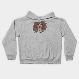 Hand Drawn La Catrina With Cross, Dagger And Roses (Dark) Kids Hoodie